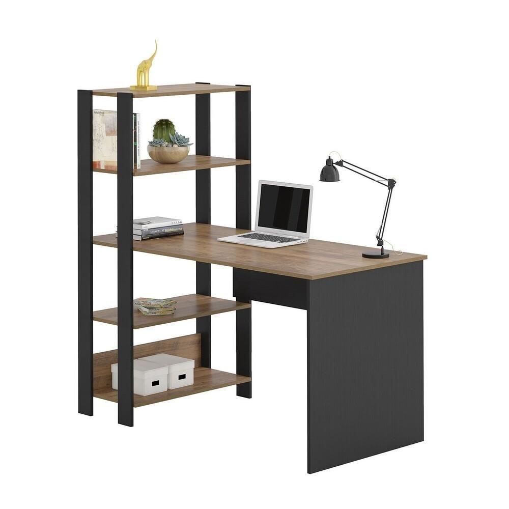 Escrivaninha 120Cm Com Estante Lateral Multimóveis Cr25207 Pinho/Preta Pinho/Preto - 7