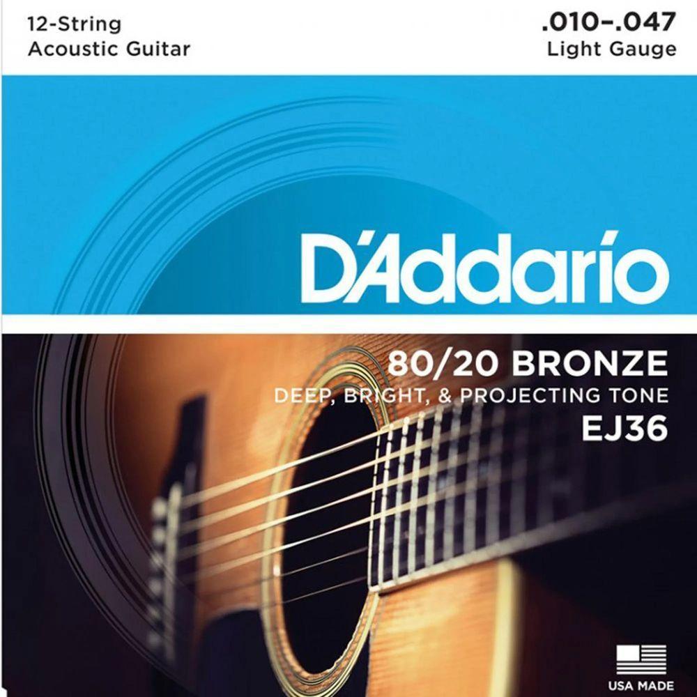 Encordoamento Violão 12 Cordas Aco Ej36 010 80-20 Bronze D Addario - 1
