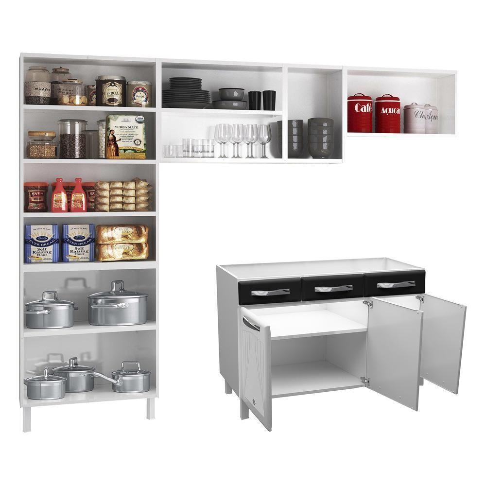 Cozinha De Aço Completa Com Balcão Para Pia Branco preto - 4