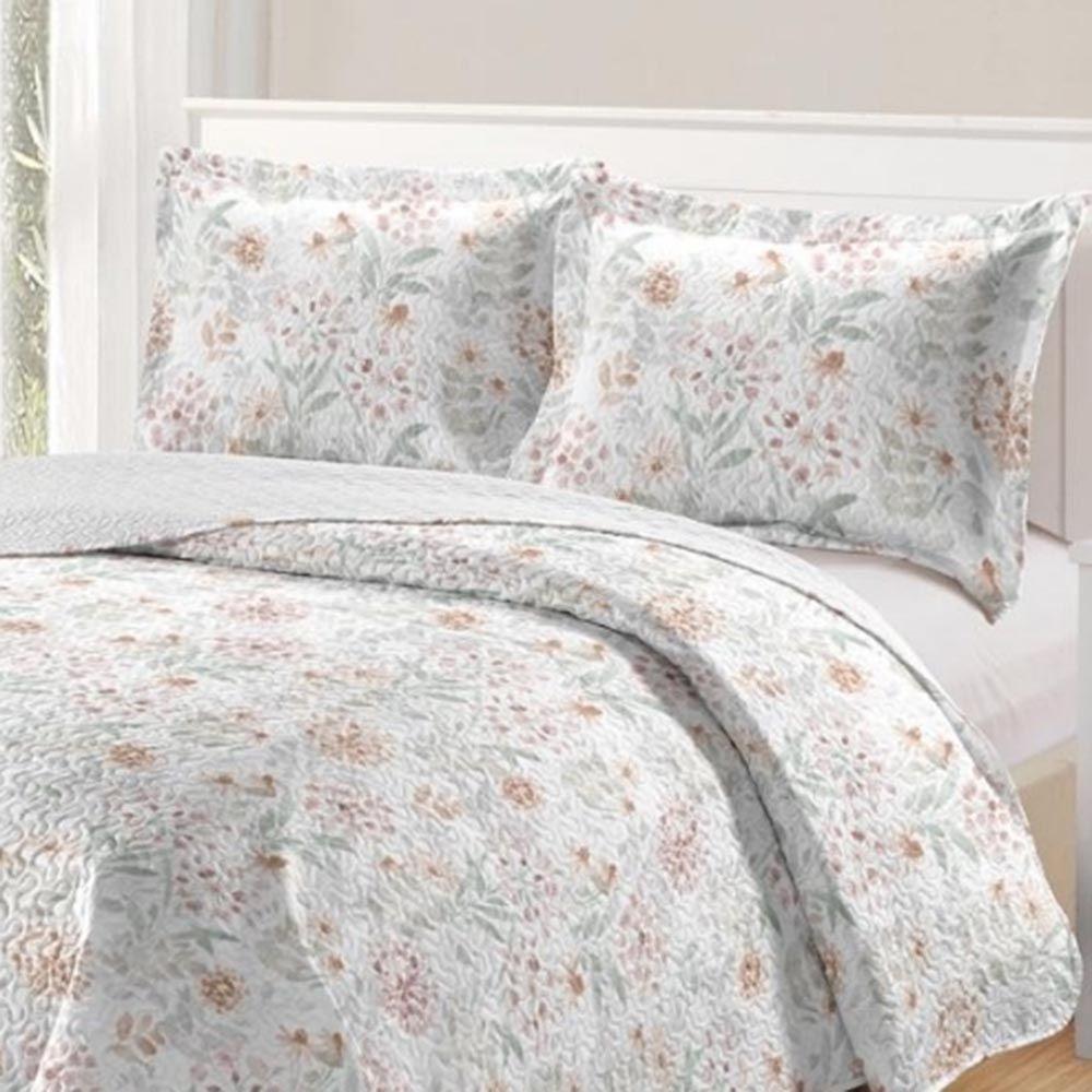 Kit Cobre Leito Colcha Daily Casal 3 Peças Dupla Face Estampado Floral - Floral 18 - 100% Poliéster - 2