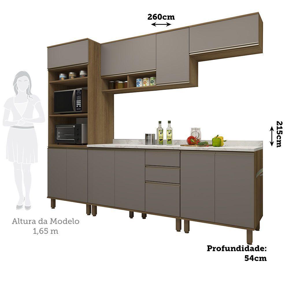 Cozinha Modulada Compacta 5 Peças Com Tampo E Espaço Para Fo Avelã/fumê - 2