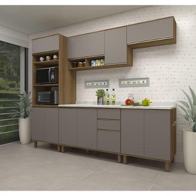 Cozinha Modulada Compacta 5 Peças Com Tampo E Espaço Para Fo Avelã/fumê