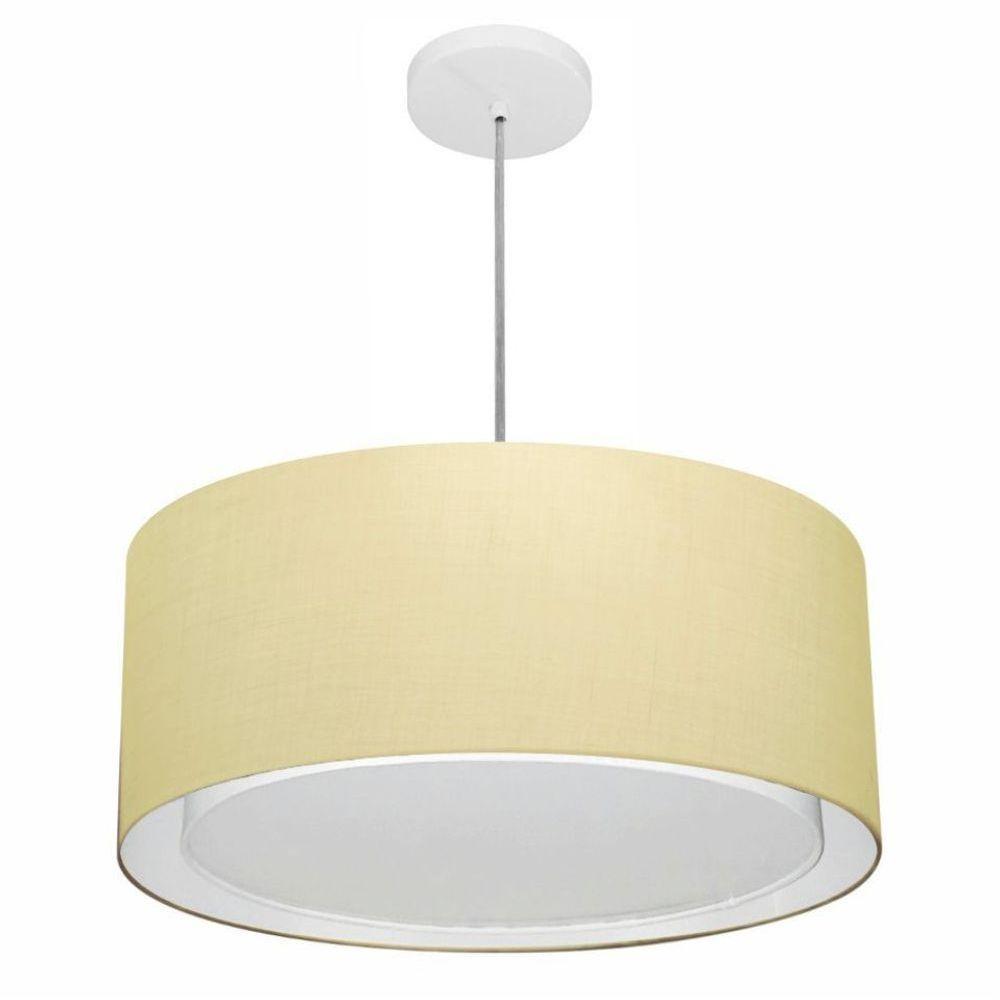 Lustre Pendente Cilíndrico Duplo Vivare Md-4294 Cúpula Em Tecido 50x25cm - Bivolt Algodão-crú 127/220v - 1