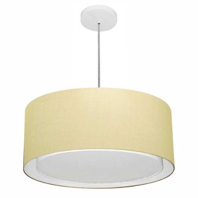 Lustre Pendente Cilíndrico Duplo Vivare Md-4294 Cúpula Em Tecido 50x25cm - Bivolt Algodão-crú 127/220v