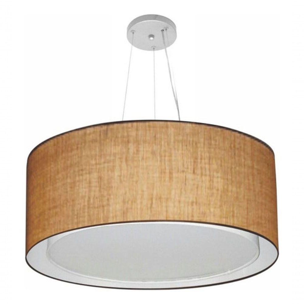 Lustre Pendente Cilíndrico Duplo Vivare Md-4302 Cúpula Em Tecido 60x30cm - Bivolt Palha 127/220v - 3