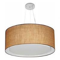 Lustre Pendente Cilíndrico Duplo Vivare Md-4302 Cúpula Em Tecido 60x30cm - Bivolt Palha 127/220v - 3