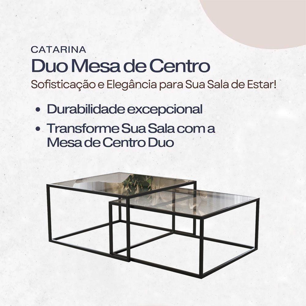 Mesa De Centro Industrial Moderna Atemporal Duo Catarina Preto E Tampo De Vidro - 3