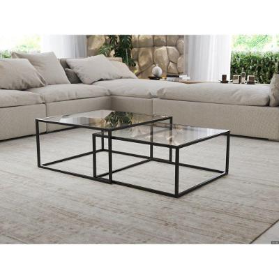 Mesa De Centro Industrial Moderna Atemporal Duo Catarina Preto E Tampo De Vidro