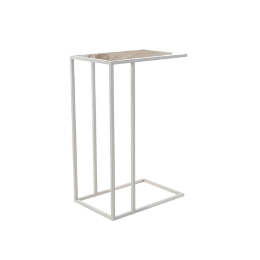 Mesa De Apoio Industrial Elena Industrial Branco Com Tampo De Vidro - 2