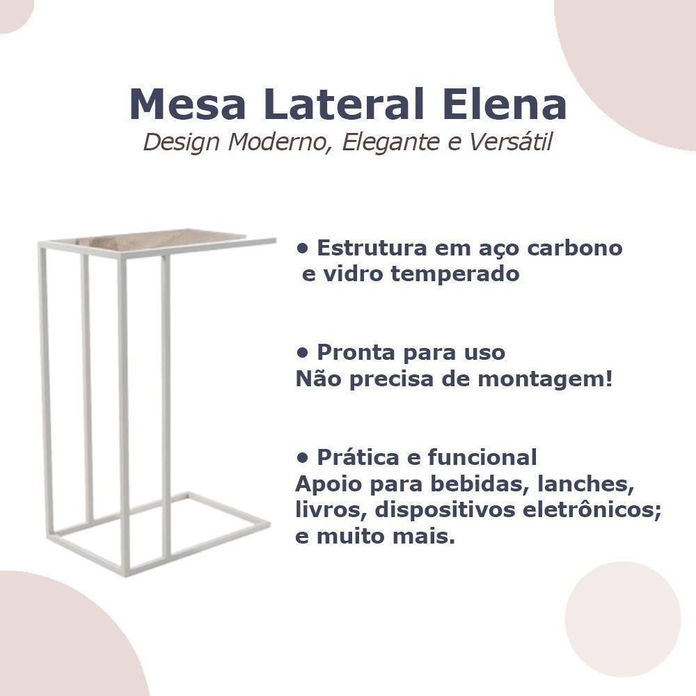 Mesa De Apoio Industrial Elena Industrial Branco Com Tampo De Vidro - 3