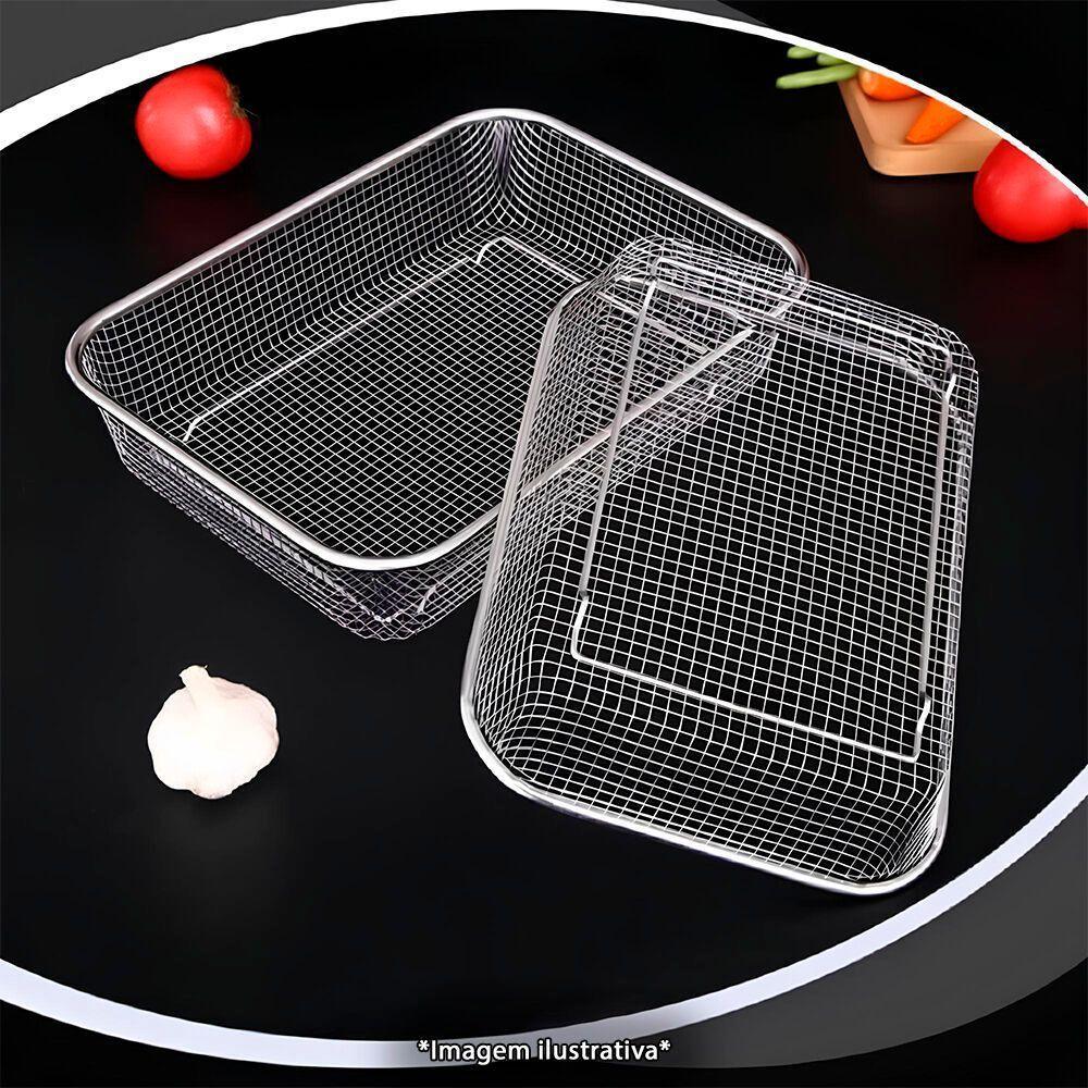 Fruteira Multiuso Em Inox Com Tela - 22x30cm Para Mesa - 4