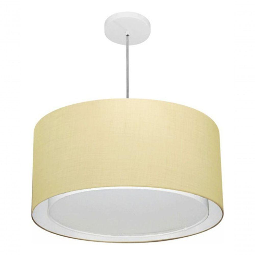 Lustre Pendente Cilíndrico Duplo Vivare Md-4295 Cúpula Em Tecido 50x30cm - Bivolt Algodão-crú 127/220v - 3