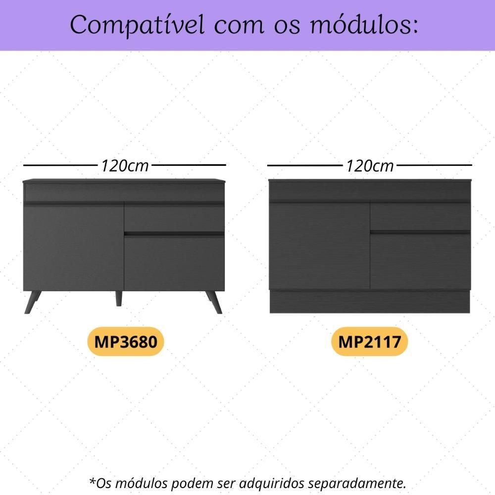 Kit 3 Puxadores Com 5 Pés Palito Retrô Para Balcão Cozinha 120cm Veneza Multimóveis Mp2307 Preto Preto - 2