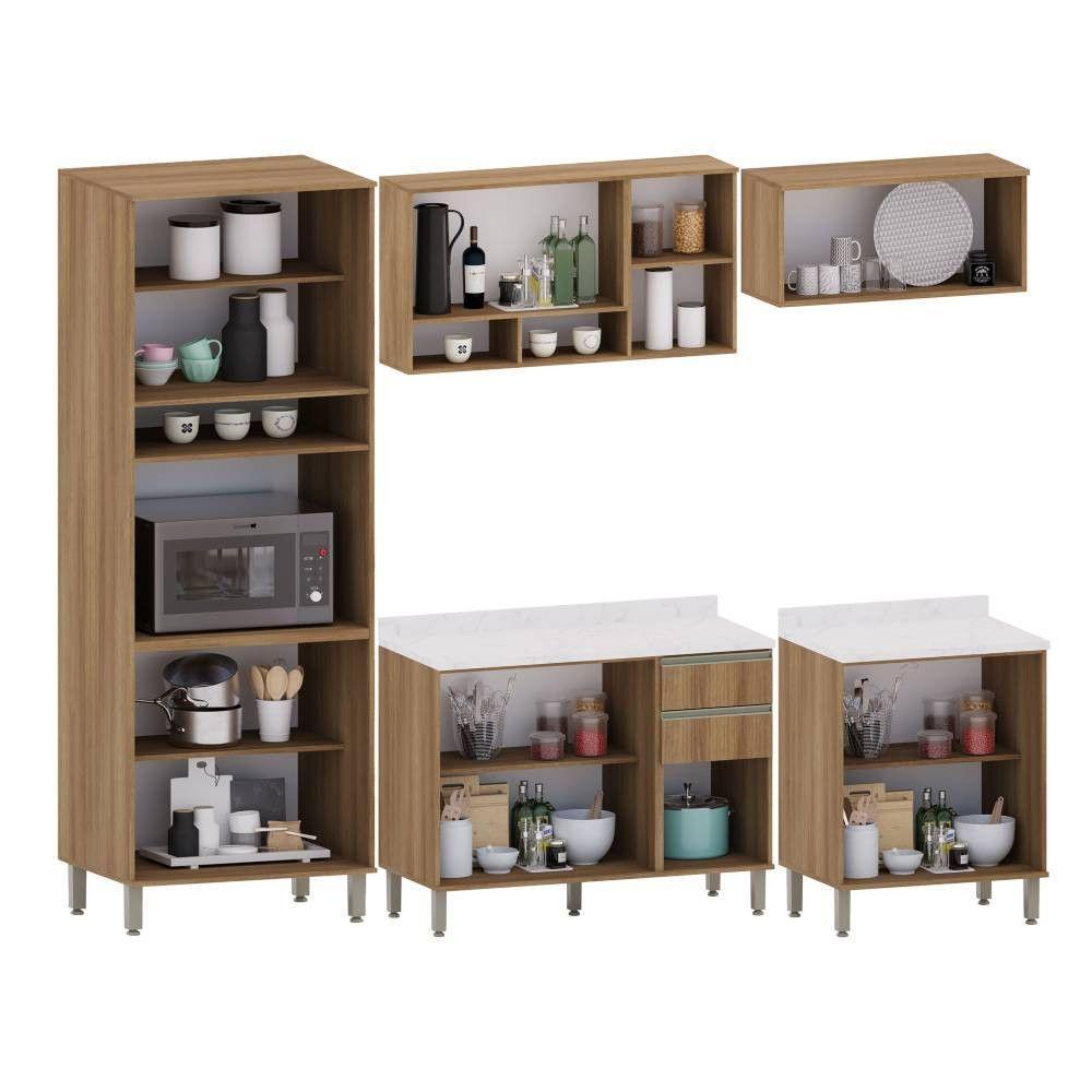 Cozinha Modulada Compacta 5 Peças Com Tampo E Espaço Para Fo Avelã/avelã - 2