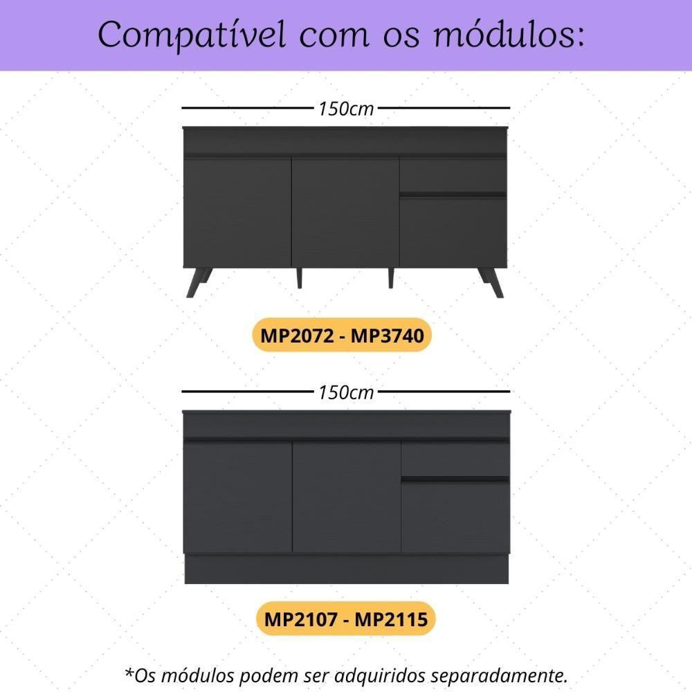 Kit 4 Puxadores Com 6 Pés Palito Retrô Para Balcão Cozinha 150cm Veneza Multimóveis Mp2312 Preto Preto - 2