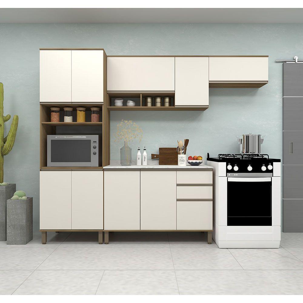 Cozinha Modulada Compacta 4 Peças Com Tampo E Espaço Para Avelã/areia - 1