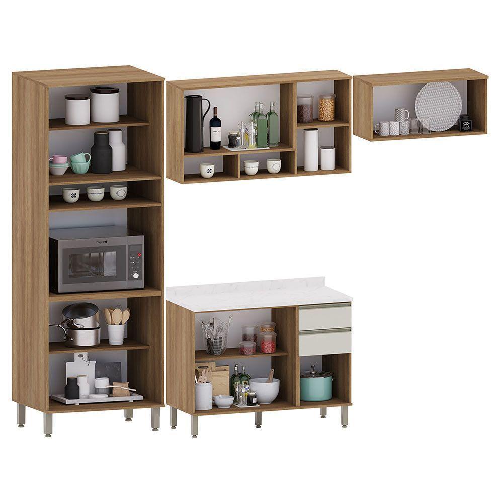 Cozinha Modulada Compacta 4 Peças Com Tampo E Espaço Para Avelã/areia - 3
