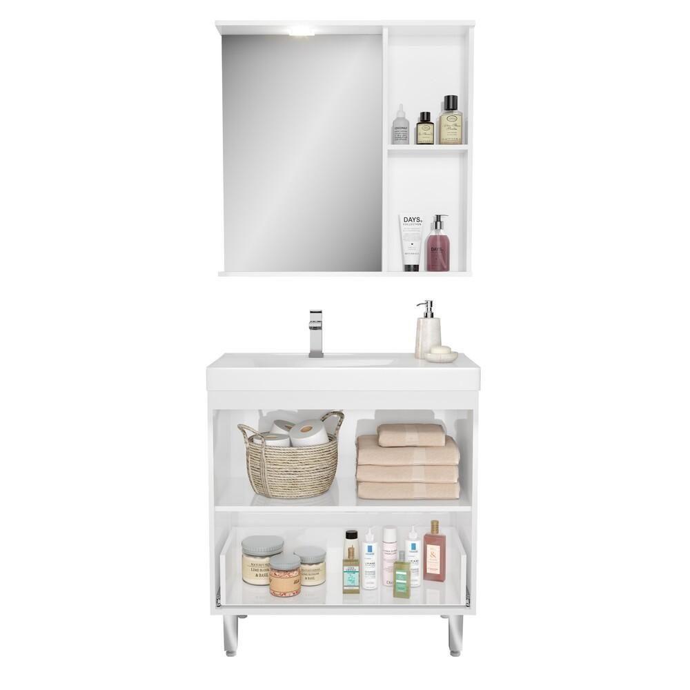 Gabinete Banheiro com Cuba e Espelheira Multimóveis CR10061 Branco/Legno Crema - 6