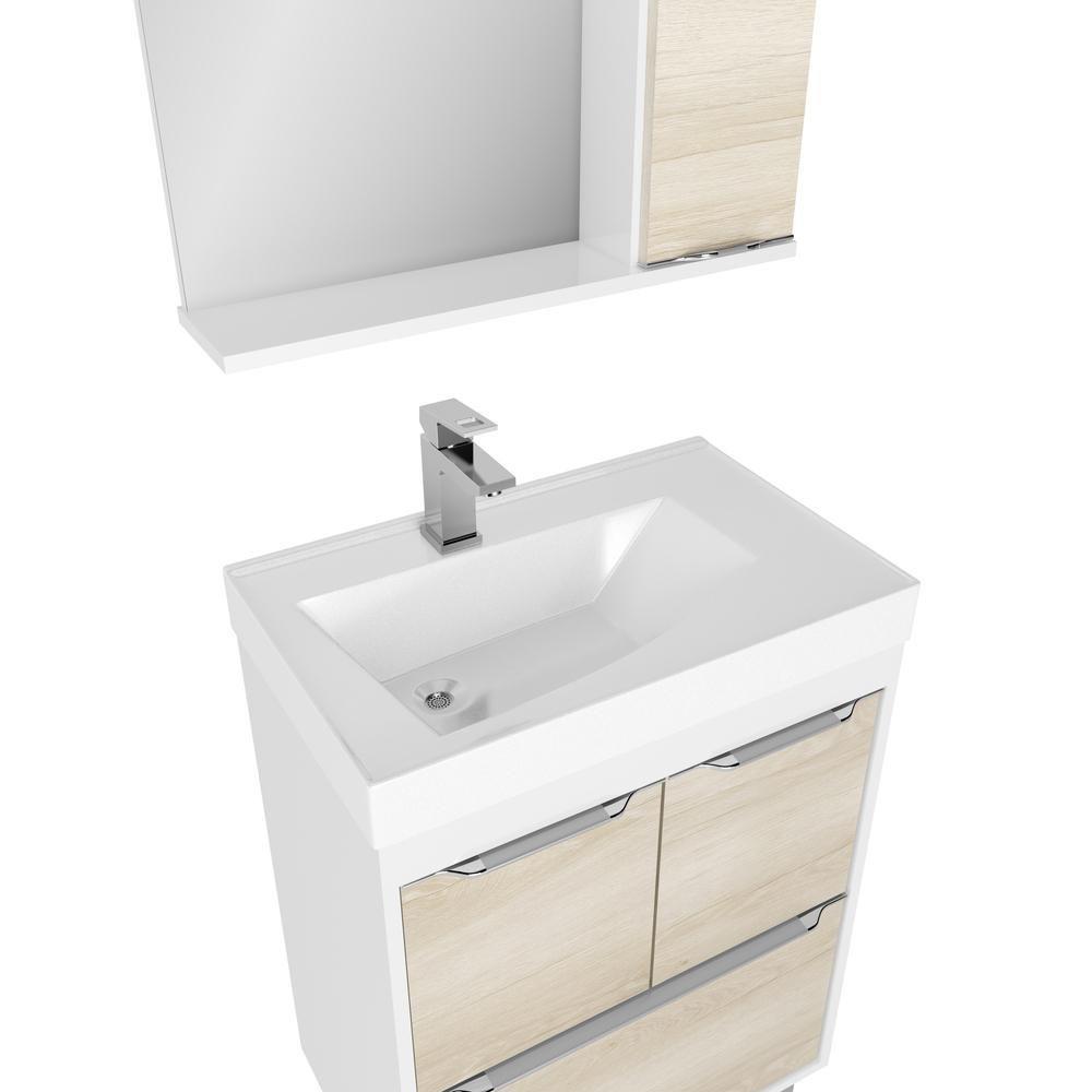 Gabinete Banheiro com Cuba e Espelheira Multimóveis CR10061 Branco/Legno Crema - 9