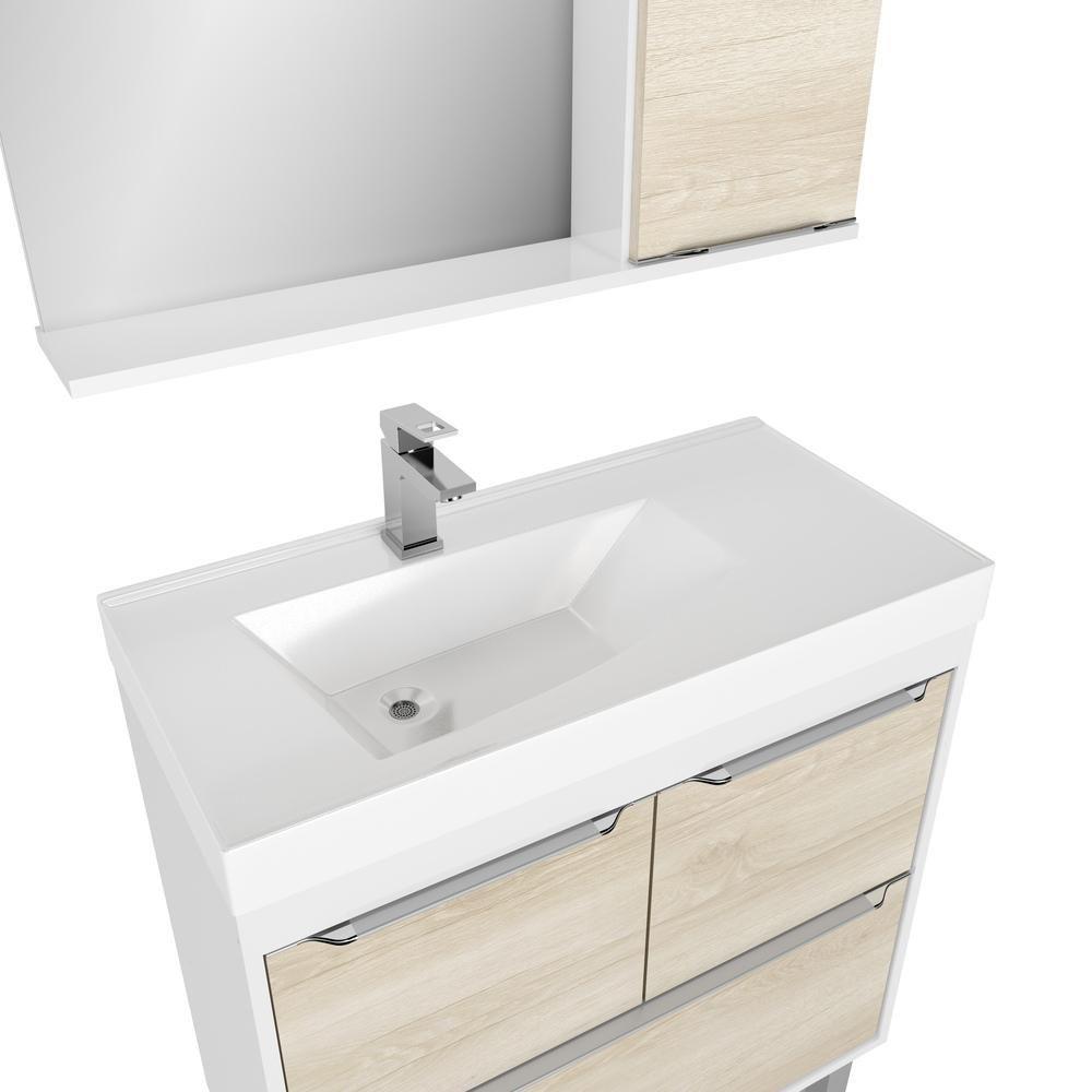 Gabinete Banheiro com Cuba e Espelheira Multimóveis CR10061 Branco/Legno Crema - 10