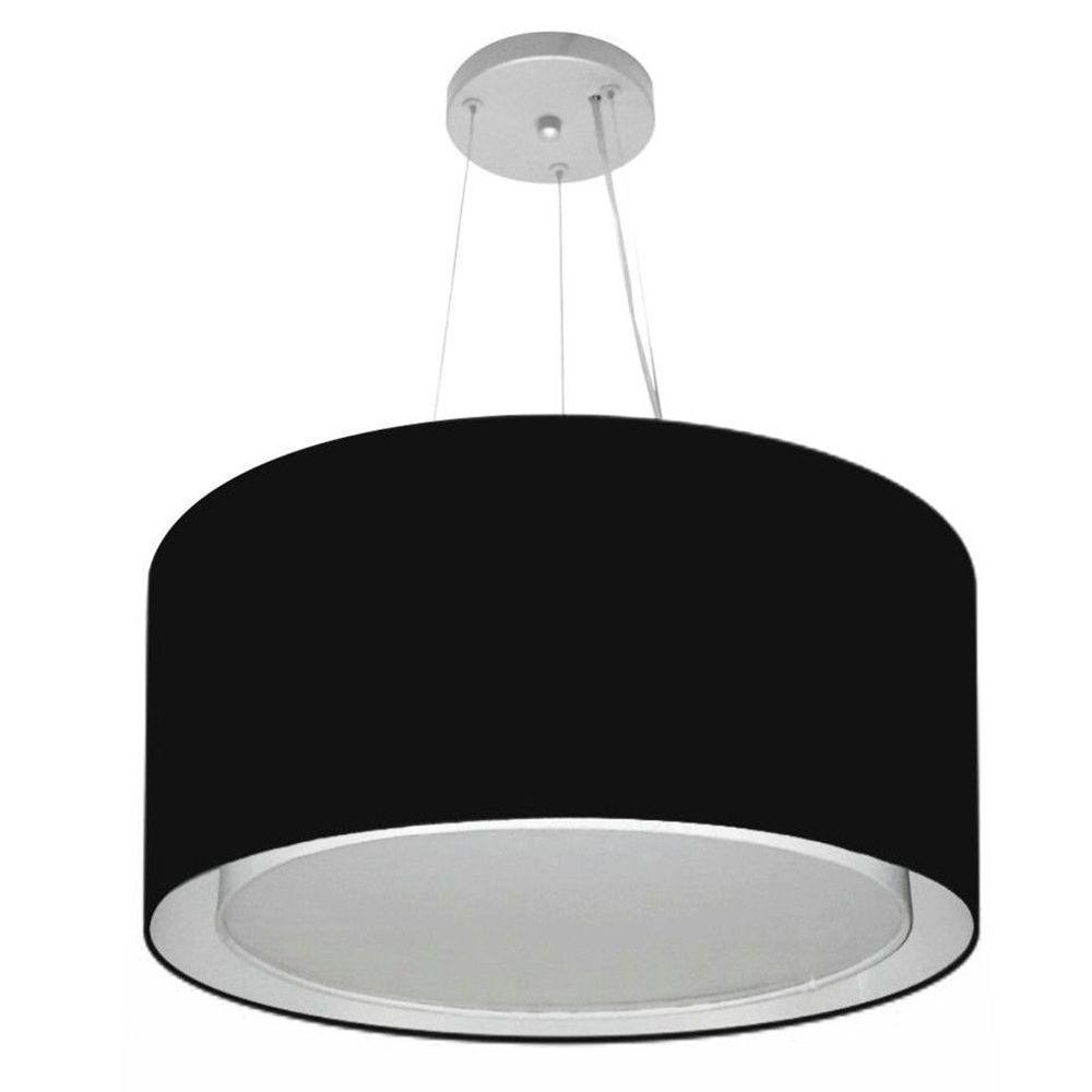 Lustre Pendente Cilíndrico Duplo Md-4300 Cúpula Em Tecido 50x30cm Preto - Bivolt - 1