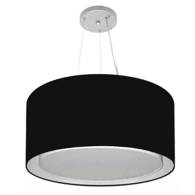Lustre Pendente Cilíndrico Duplo Md-4300 Cúpula Em Tecido 50x30cm Preto - Bivolt