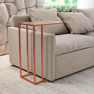 Mesa Lateral Elena Industrial Cobre Com Tampo De Vidro