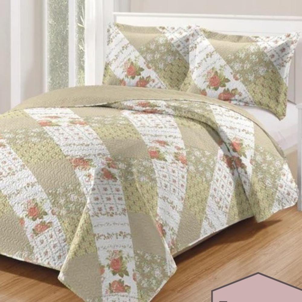 Kit Cobre Leito Colcha Daily Casal 3 Peças Dupla Face Estampado - Floral 44 - 100% Poliéster - 1