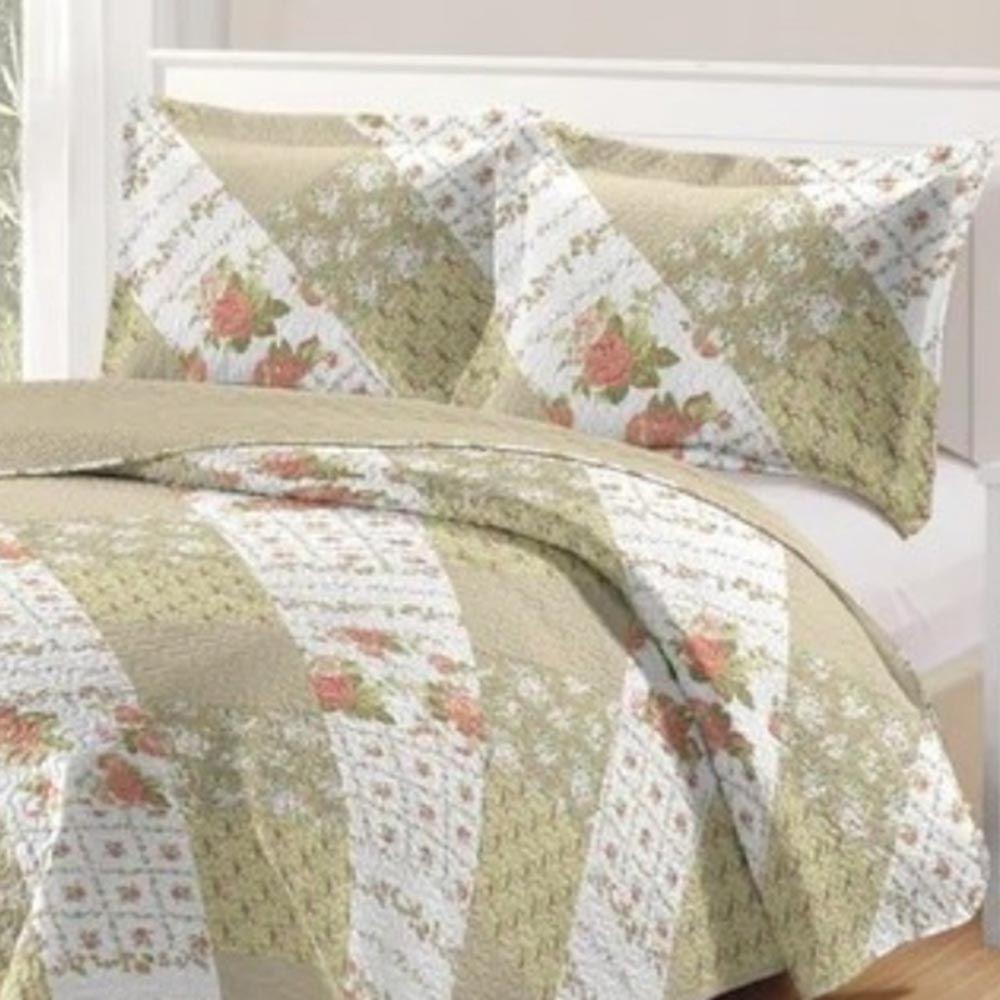Kit Cobre Leito Colcha Daily Casal 3 Peças Dupla Face Estampado - Floral 44 - 100% Poliéster - 2