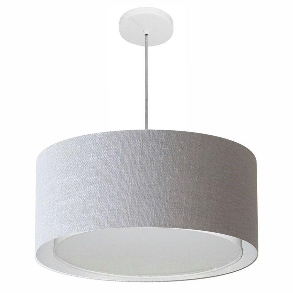 Lustre Pendente Cilíndrico Duplo Vivare Md-4294 Cúpula Em Tecido 50x25cm - Bivolt Rustico-cinza 127/220v - 1