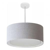 Lustre Pendente Cilíndrico Duplo Vivare Md-4294 Cúpula Em Tecido 50x25cm - Bivolt Rustico-cinza 127/220v - 3
