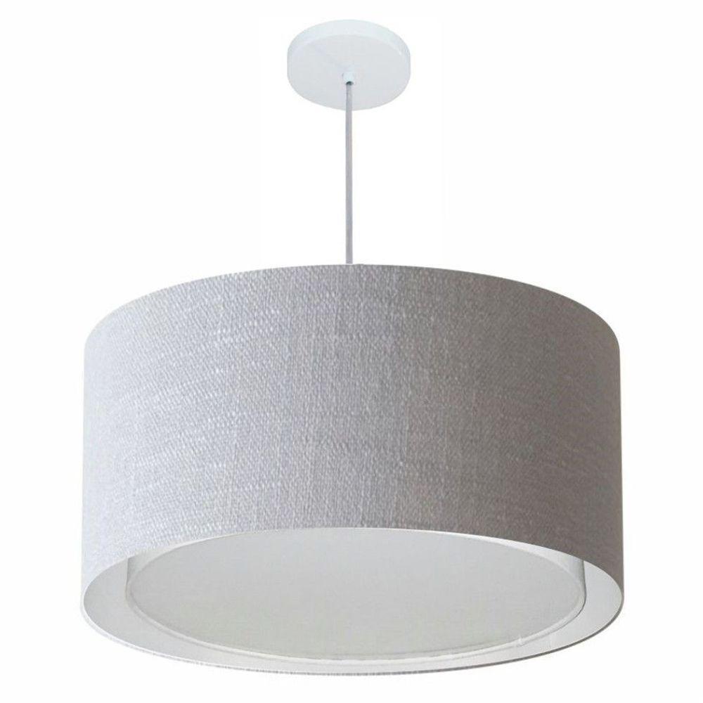 Lustre Pendente Cilíndrico Duplo Vivare Md-4296 Cúpula Em Tecido 55x30cm - Bivolt Rustico-cinza 127/220v - 1