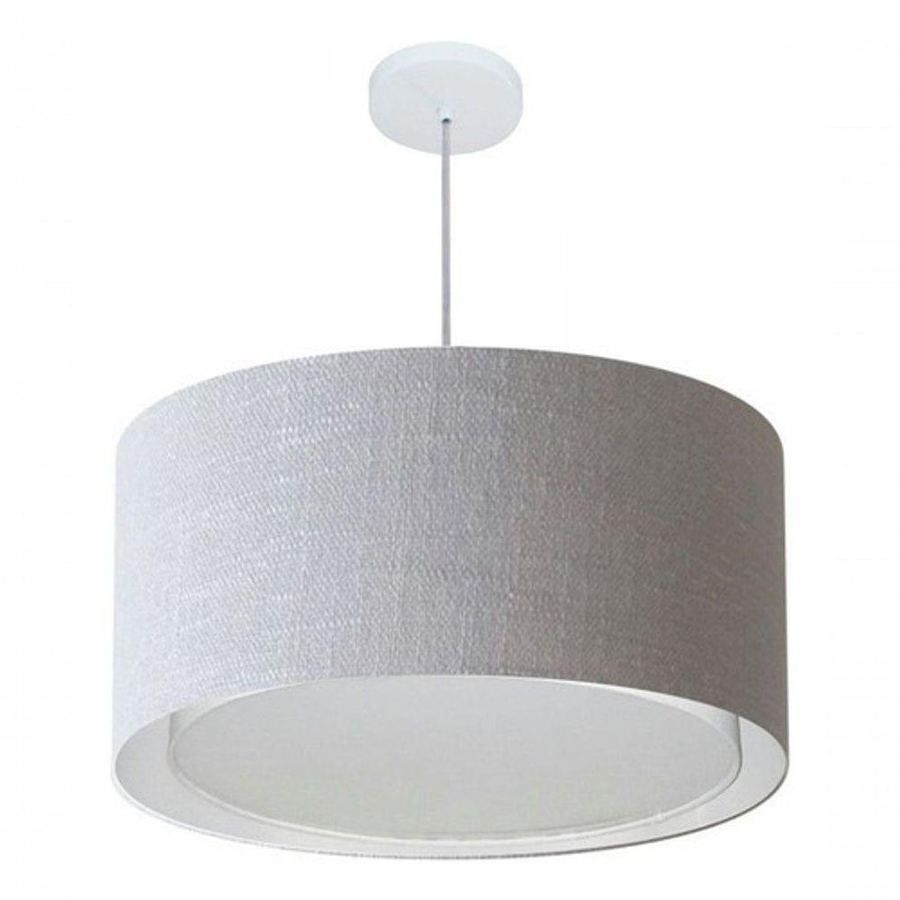 Lustre Pendente Cilíndrico Duplo Vivare Md-4296 Cúpula Em Tecido 55x30cm - Bivolt Rustico-cinza 127/220v - 3