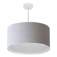 Lustre Pendente Cilíndrico Duplo Vivare Md-4296 Cúpula Em Tecido 55x30cm - Bivolt Rustico-cinza 127/220v - 3