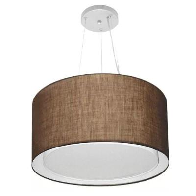 Lustre Pendente Cilíndrico Duplo Vivare Md-4299 Cúpula Em Tecido 45x30cm - Bivolt Café 127/220v