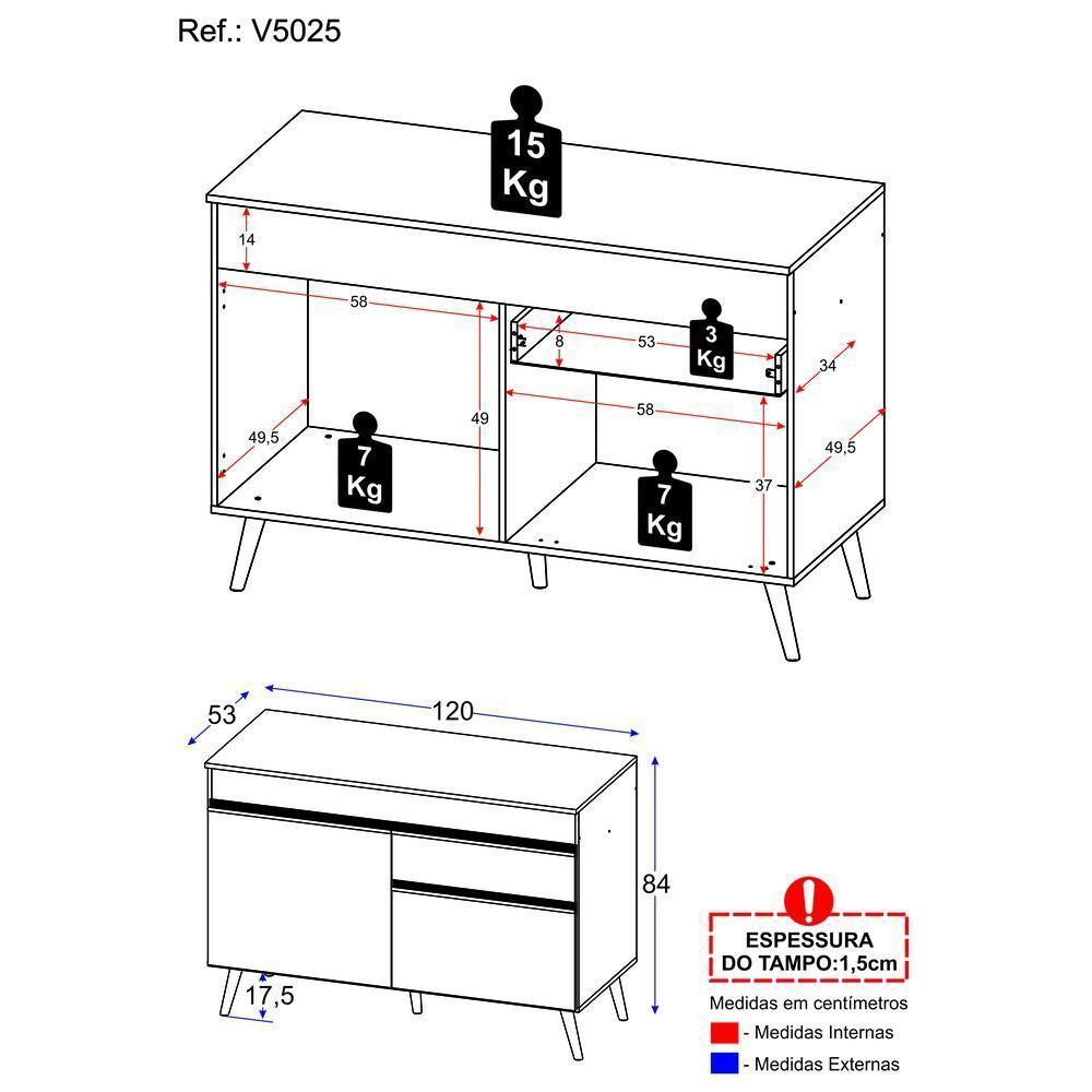 Gabinete Banheiro 2 Portas E 1 Gaveta Retrô 120Cm Multimóveis V5025 Branco Branco - 4