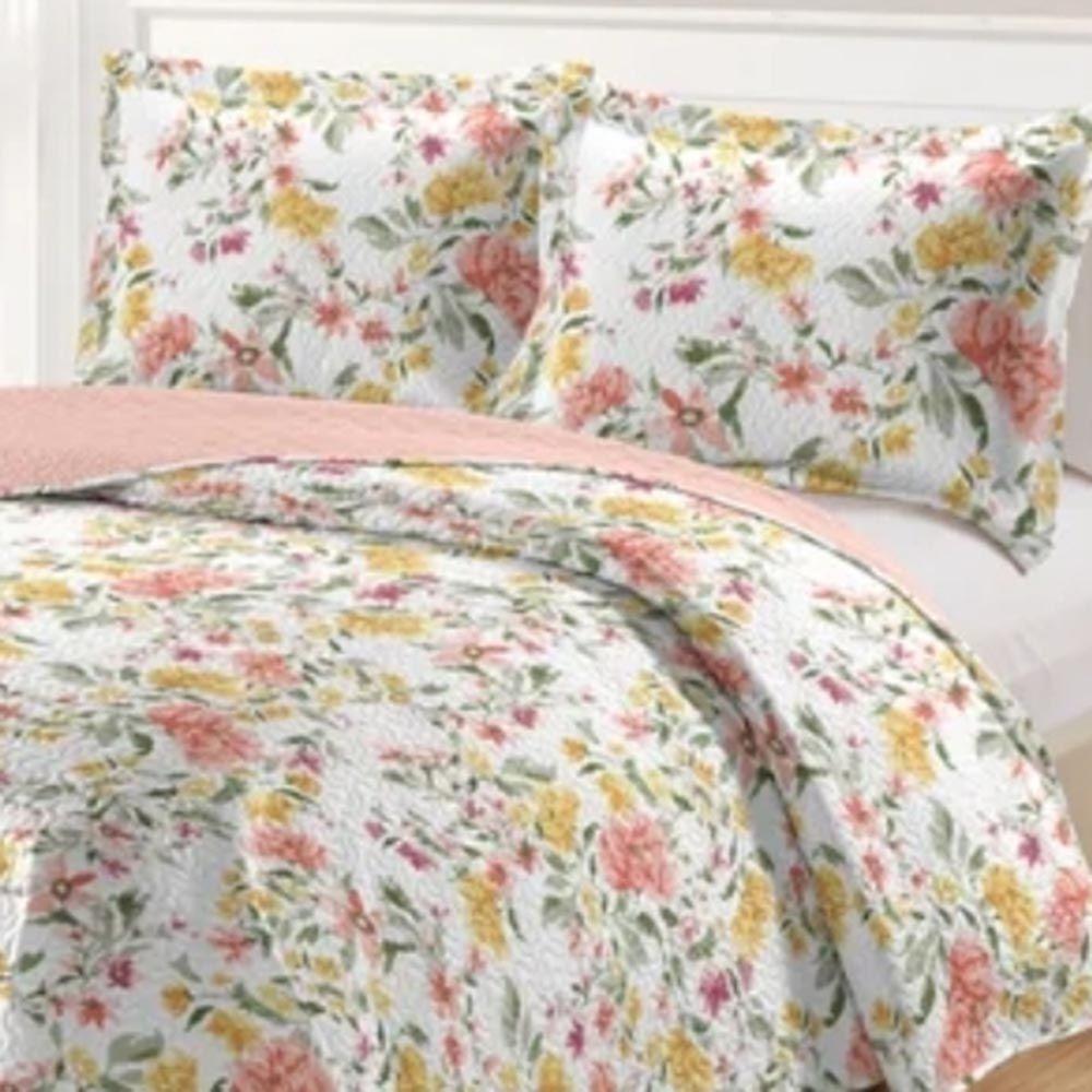 Kit Cobre Leito Colcha Daily Casal 3 Peças Dupla Face Estampado - Floral 49 - 100% Poliéster - 2
