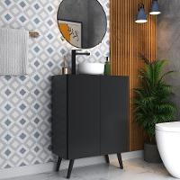 Gabinete Banheiro 2 Portas Retrô 63Cm Multimóveis V5006 Preto Preto - 6