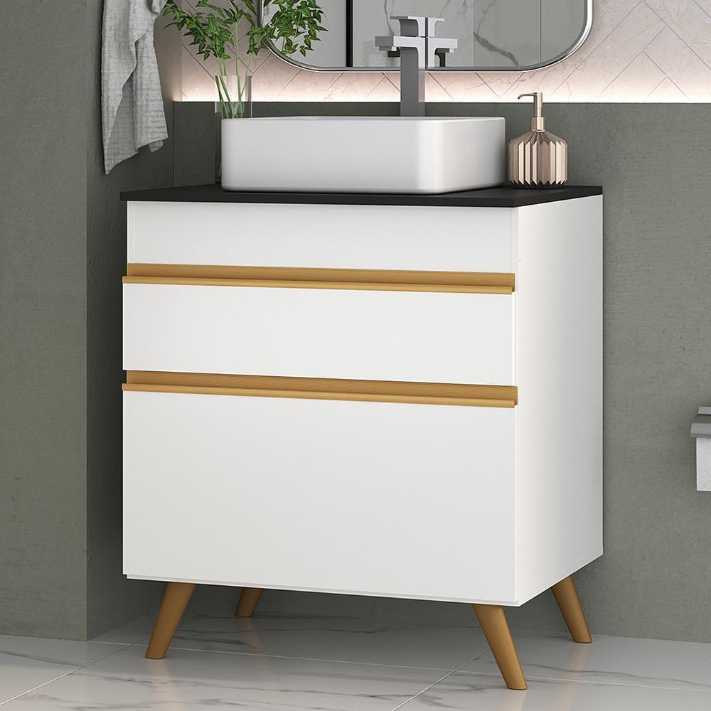Gabinete Banheiro 1 Porta E 1 Gaveta Retrô 70Cm Multimóveis V5024 Branco Branco - 5