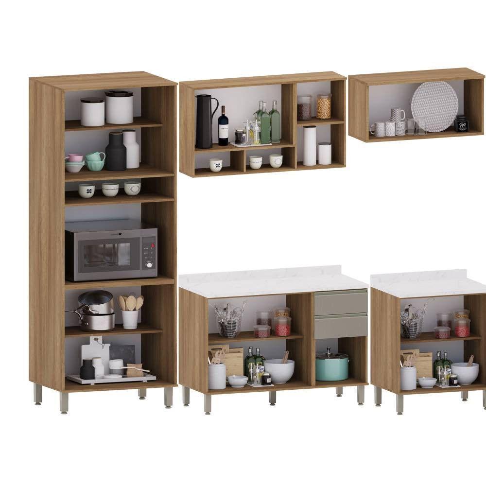 Cozinha Modulada Compacta 5 Peças Com Tampo E Espaço Para Fo Avelã/fumê - 3