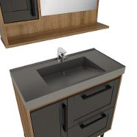 Gabinete Banheiro com Cuba e Espelheira 80cm Multimóveis CR10064 Mel/Grafite - 3