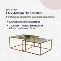 Mesa De Centro Industrial Moderna Atemporal Duo Catarina Dourado E Tampo De Vidro - 3