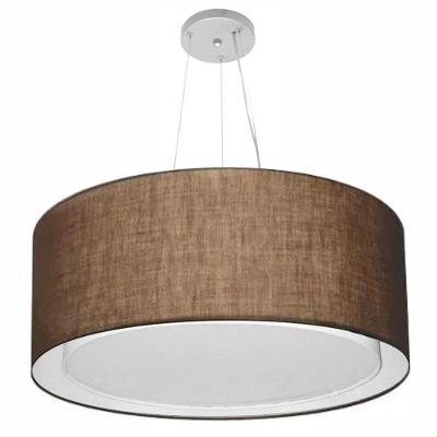 Lustre Pendente Cilíndrico Duplo Md-4303 Cúpula Em Tecido 70x30cm Café - Bivolt