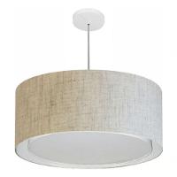 Lustre Pendente Cilíndrico Duplo Vivare Md-4296 Cúpula Em Tecido 55x30cm - Bivolt Rustico-bege 127/220v - 3