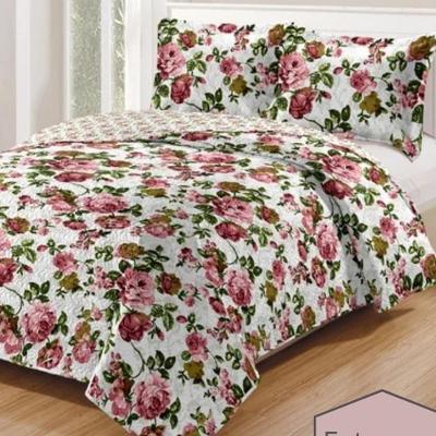 Kit Cobre Leito Colcha Daily Casal 3 Peças Dupla Face Estampado - Floral 48 - 100% Poliéster
