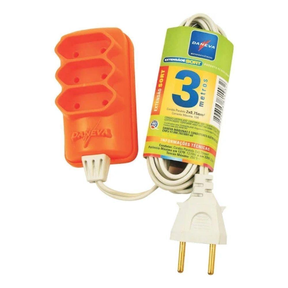 Extensao Tripla Pl 2 X 0,75mm 3 Metros Sort Daneva - 1