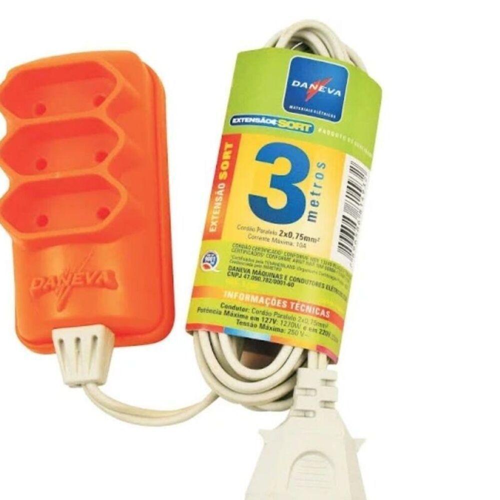 Extensao Tripla Pl 2 X 0,75mm 3 Metros Sort Daneva - 2