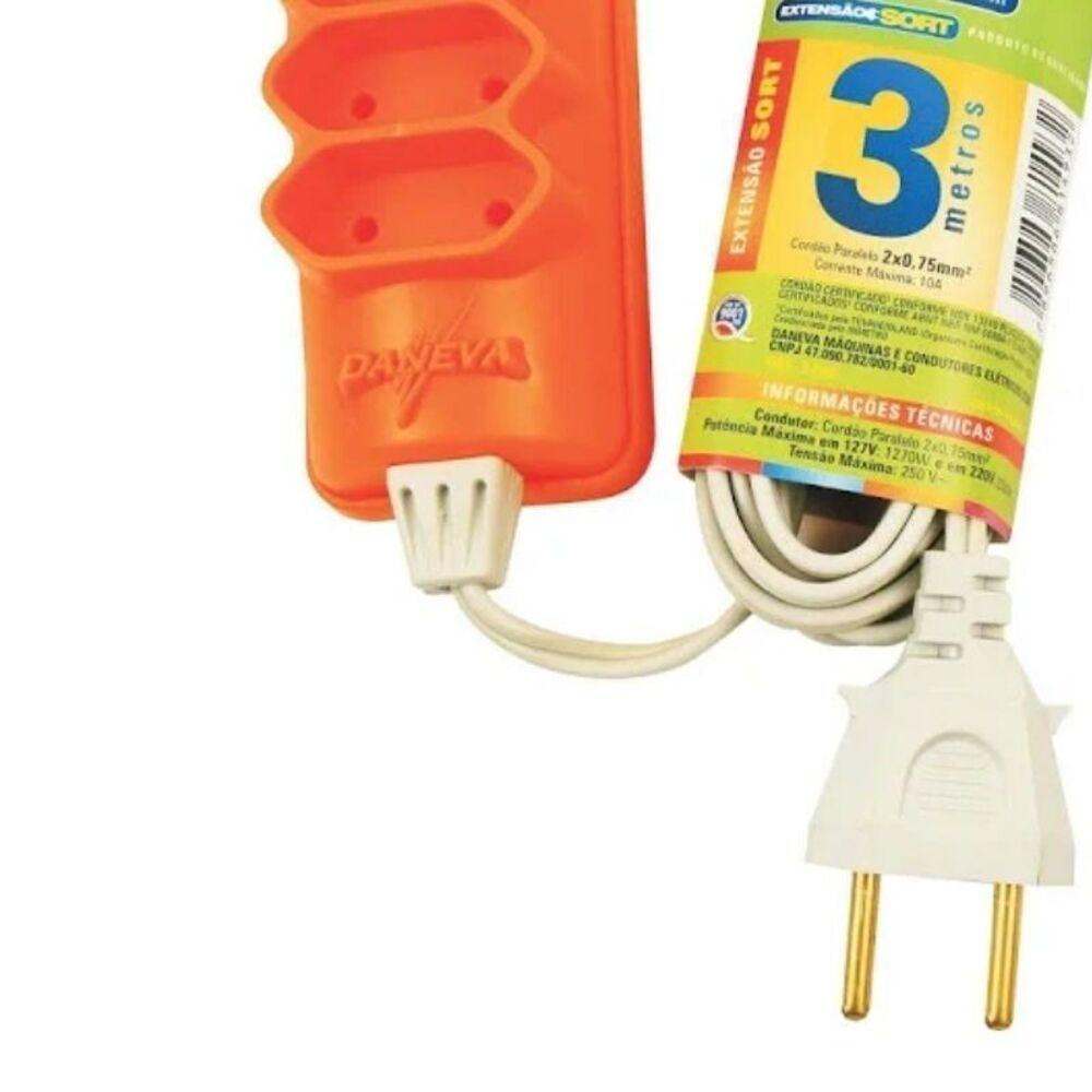 Extensao Tripla Pl 2 X 0,75mm 3 Metros Sort Daneva - 3