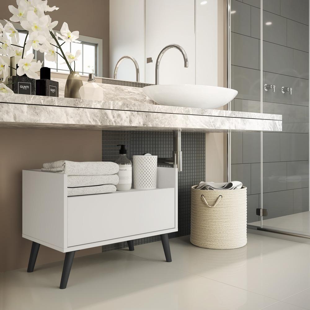 Gabinete Armário Banheiro 60 Cm com Pés Retrô Branco Preto - 4