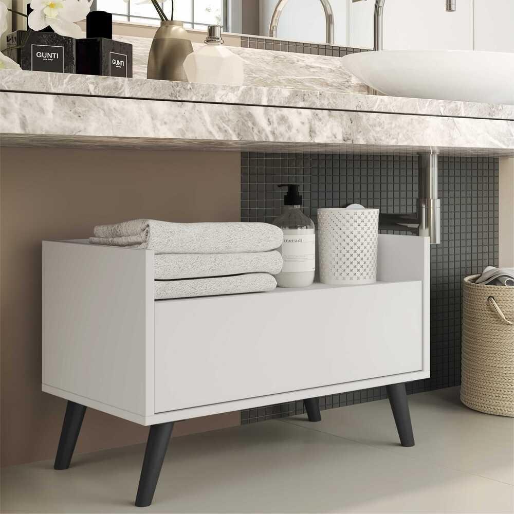 Gabinete Armário Banheiro 60 Cm com Pés Retrô Branco Preto - 8